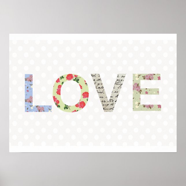Liebe Wortart polka dot Shabby Chic Poster (Vorne)