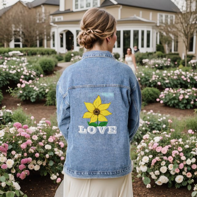 Liebe Yellow Sunflower Blue Sky Jeansjacke (Hochzeit Rückseite)