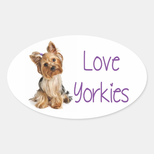 Liebe Yorkies Yorkshire Terrier Puppy Docker Ovaler Aufkleber (Vorderseite)
