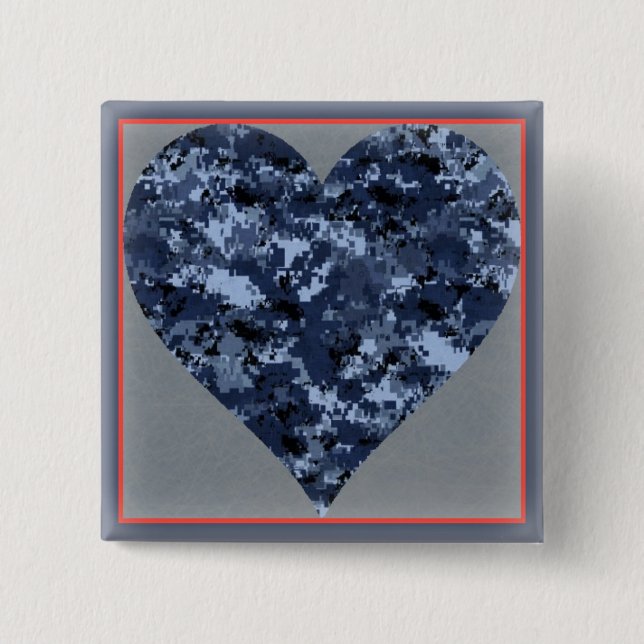 Liebe You Blue Military Camouflage Herztasten Vale Button (Vorderseite)