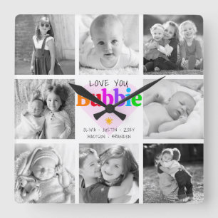 Liebe You Bubbie Colorful Modern 8 Foto Collage Quadratische Wanduhr