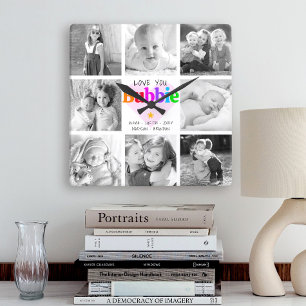 Liebe You Bubbie Colorful Modern 8 Foto Collage Quadratische Wanduhr