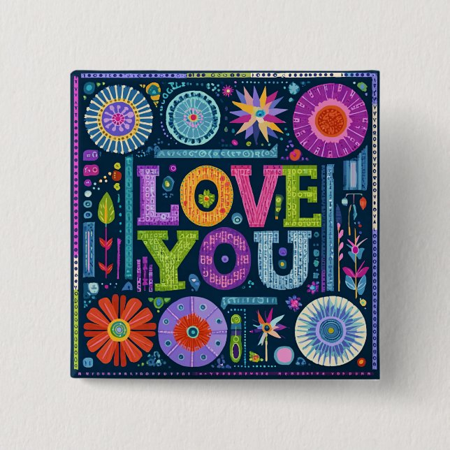 Liebe You, buntes Vintages Design, Button (Vorderseite)