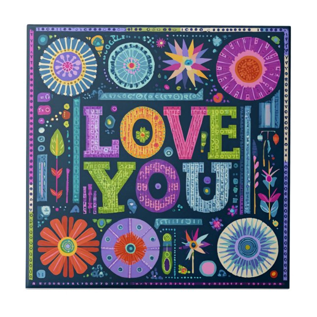 Liebe You, buntes Vintages Design, Fliese (Vorderseite)