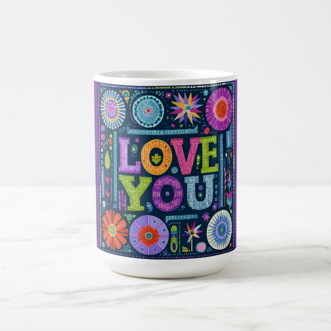 Liebe You, buntes Vintages Design, Kaffeetasse (Mittel)