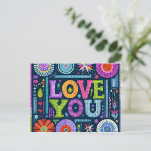 Liebe You, buntes Vintages Design, Postkarte