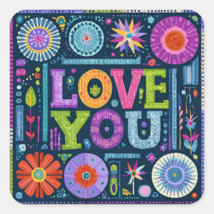 Liebe You, buntes Vintages Design, Quadratischer Aufkleber