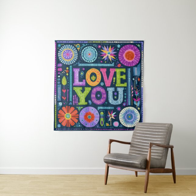 Liebe You, buntes Vintages Design, Wandteppich (Beispiel)