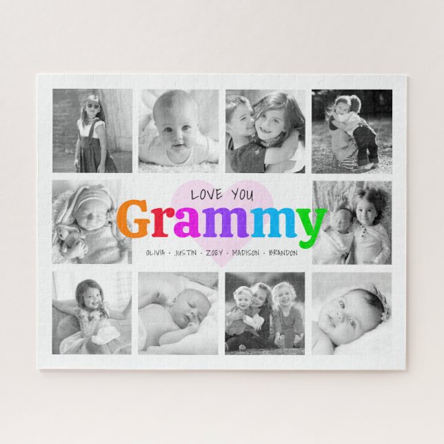 Liebe You Grammy Colorful Modern 10 Foto Collage Puzzle (Horizontal)