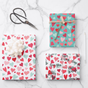 Liebe You Kisses & Hugs Hearts Geschenkpapier Set
