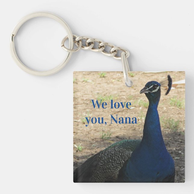 Liebe You Nana Blue Bird Foto Hübsch Peacock Schlüsselanhänger (Vorderseite)