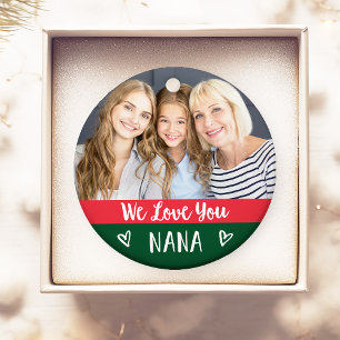 Liebe You Nana   Rotgrüner Farbblock Zwei Fotos Ornament