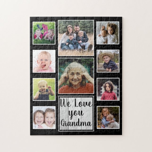 Liebe You Oma 10 Family Foto Collage Black Puzzle (Vertikal)