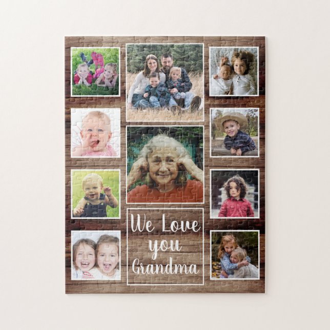 Liebe You Oma 10 Family Foto Collage Wood Puzzle (Vertikal)