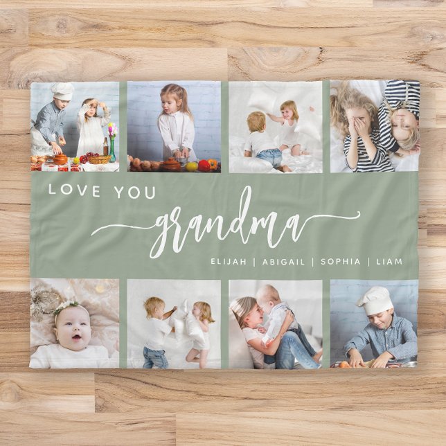 Liebe You Oma 8 Foto Collage Seite Grün Fleecedecke (Von Creator hochgeladen)