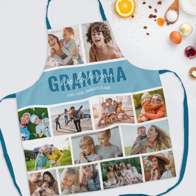 Liebe You Oma Foto Collage Blue Schürze (Von Creator hochgeladen)