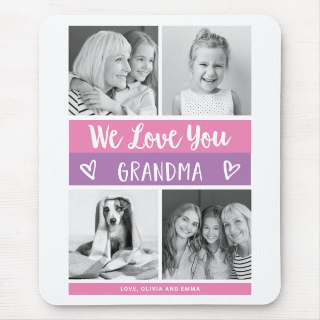 Liebe You Oma | Rosa Foto Block Grid Mousepad (Vorne)