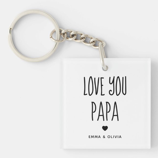Liebe You Papa | Foto Zurück und Handgeschriebener Schlüsselanhänger (Vorderseite)