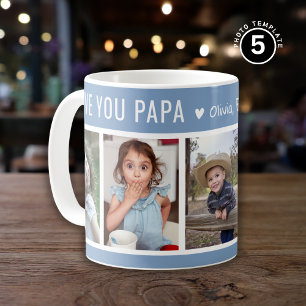 Liebe You Papa Grandkids 5 Foto Collage Blue Kaffeetasse