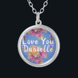 Liebe You Pink Rose on Blue Romantic gift Necklore Versilberte Kette<br><div class="desc">Liebe Sie rosa Rose auf Blue Romantic Geschenk Necklace. Entworfen aus meinem original Aquarellbild.</div>