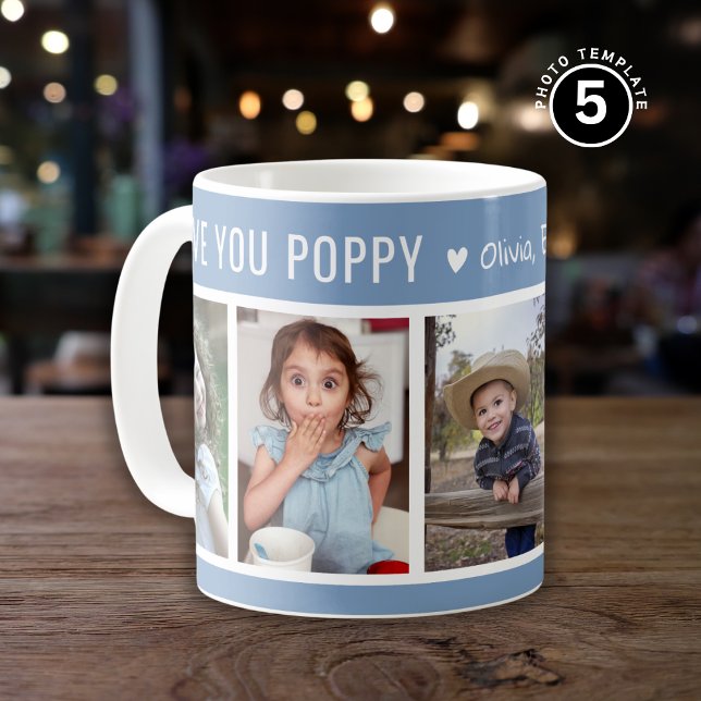 Liebe You Poppe Grandkids 5 Foto Collage Blue Kaffeetasse (Von Creator hochgeladen)