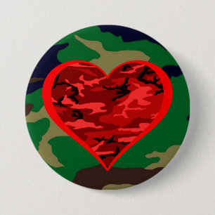Liebe You Red Camouflage Heart Military Valentine Button