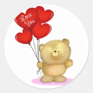 Liebe You Teddy Bear halten Herzballon Runder Aufkleber