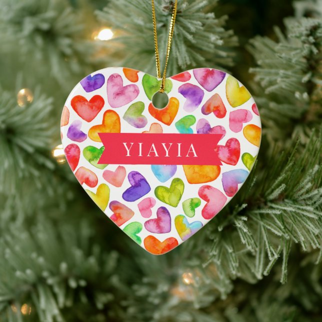 Liebe You Yiayia | 2-seitige Keramik Keramik Ornament (Baum)