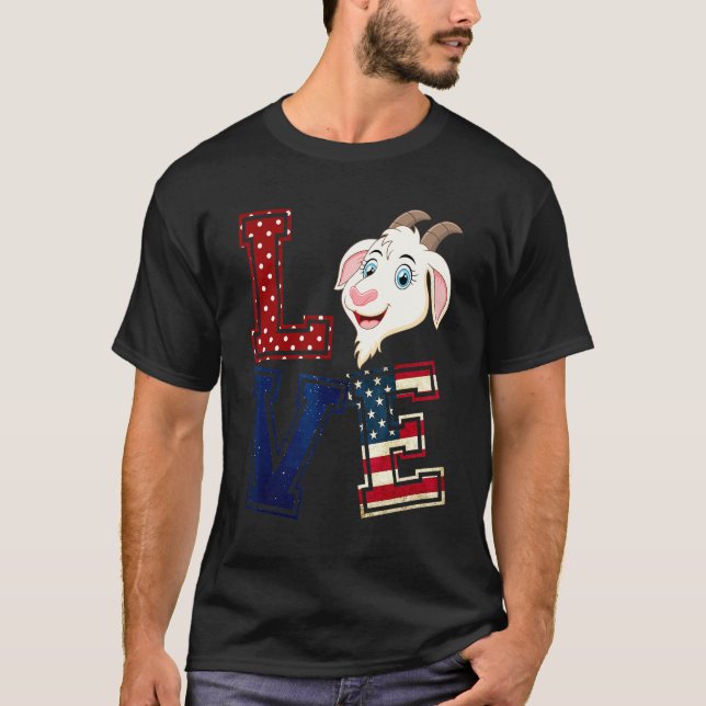 LIEBE Ziege Gesicht American Flag Patriotic 4. Jul T-Shirt (Vorderseite)