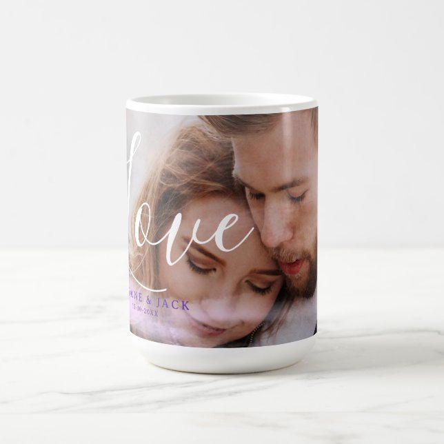 Liebe Zitat Holografie Rosa Lila Overlay Foto Kaffeetasse (Mittel)