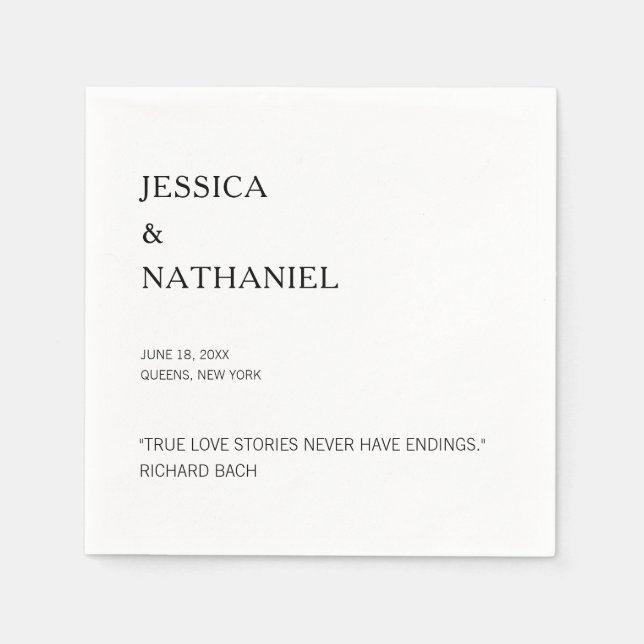 Liebe Zitat Moderne Schwarz-Weiß-Hochzeit Serviette (Vorderseite)