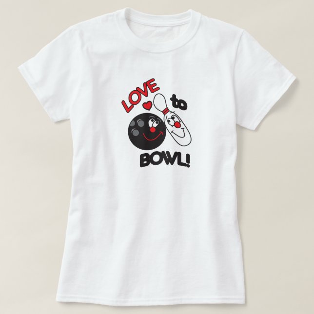 Liebe zu Bowl Bowling Button und Ball T-Shirt (Design vorne)