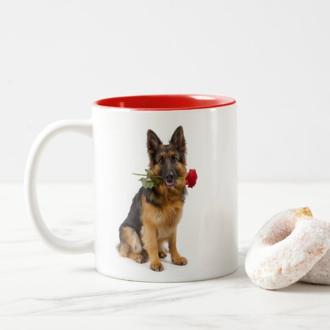 Liebe zu Deutschen Schäferhunden Zweifarbige Tasse (Mit Donut)