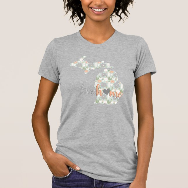Liebe Zuhause Cactus gefüllt Michigan Silhouette T-Shirt (Vorderseite)