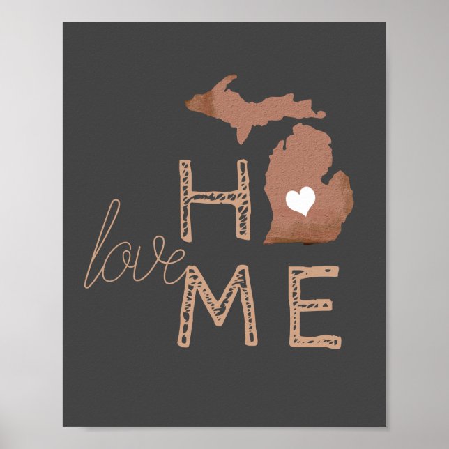 Liebe Zuhause Michigan Heart Copper Grau Poster (Vorne)