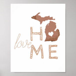 Liebe Zuhause Michigan Herzkupfer weiß Poster