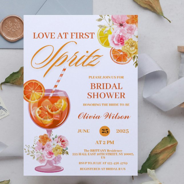 Liebe zum ersten Spritz Floral Cocktail Brautparty Einladung (Love at First Spritz bridal shower )