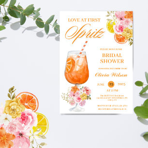 Liebe zum ersten Spritz Floral Cocktail Brautparty Einladung
