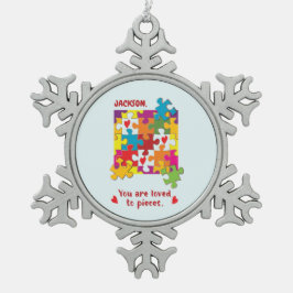 Liebe zum Geburtstag Junge Puzzle Schneeflocken Zinn-Ornament