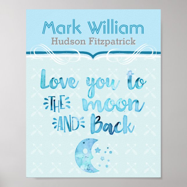 Liebe zum Mond Blue Baby Kinderzimmer Poster (Vorne)