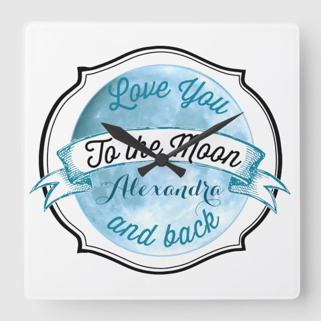 Liebe zum Mond Chalkboard Banner Baby Quadratische Wanduhr (Vorderseite)
