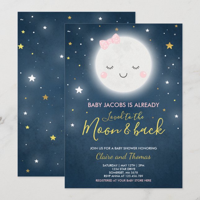 Liebe zum Mond und zurück Babydusche Einladung (Vorne/Hinten)