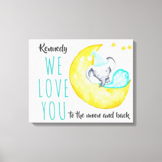 Liebe zum Mond und zurück - Elefant auf dem Mond Leinwanddruck (Vorderseite)