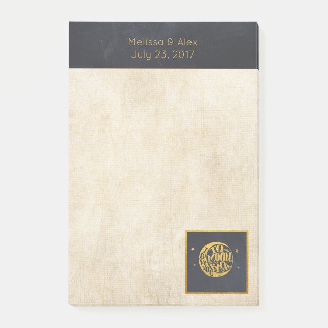 Liebe zum Mond und zurück Gold und Schwarz Post-it Klebezettel (Vorderseite)