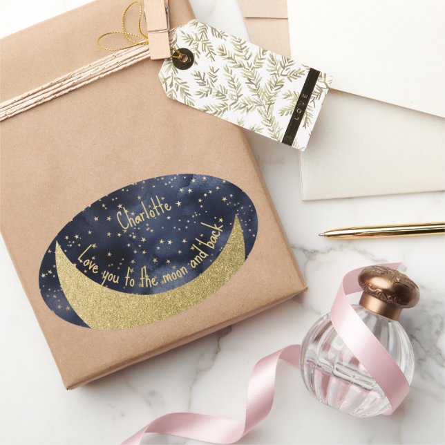 Liebe zum Mond und zurück Ovaler Aufkleber (Schenken)