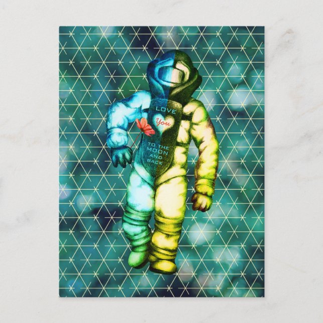 Liebe zum Mondastronaut, der Coolen Raum Zeichne Postkarte (Vorderseite)