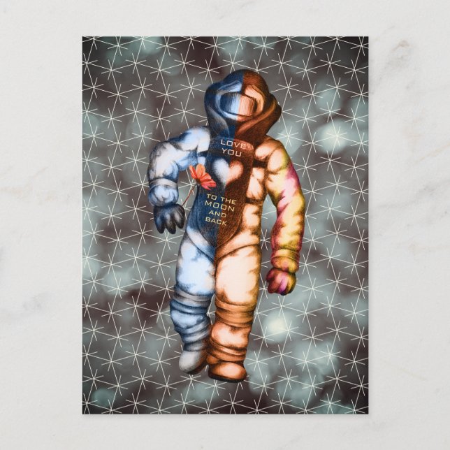 Liebe zum Mondastronaut, der Coolen Raum Zeichne Postkarte (Vorderseite)