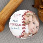 Liebe zum Outfield und Back White Foto Baseball<br><div class="desc">Personalisiertes weißes Baseball mit zwei Fotos und einem tollen Baseballangebot von Kindern. Der Wortlaut lautet "Liebe nach außen und hinten" und wird in ausgebrüsttem Druck und Schreibmaschinentext geschrieben. Die Fotovorlage ist für Sie zum Set bereit, um Ihre Bilder und das Jahr hinzuzufügen. Das Design ist in einer Farbpalette von Mitternachtsblau...</div>