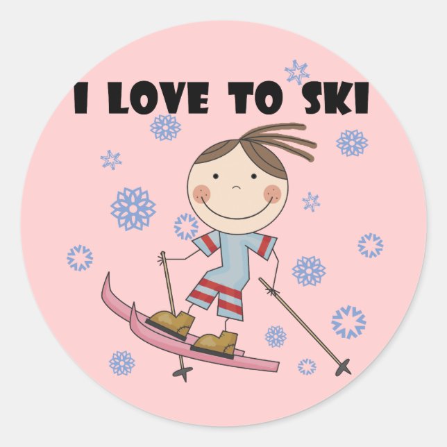 Liebe zum Skifahren - Girl Tshirts und Geschenke Runder Aufkleber (Vorderseite)