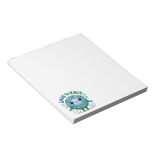 Liebe zum Strick Zitat Niedlichen blauen, grünen B Notizblock (angewinkelt)